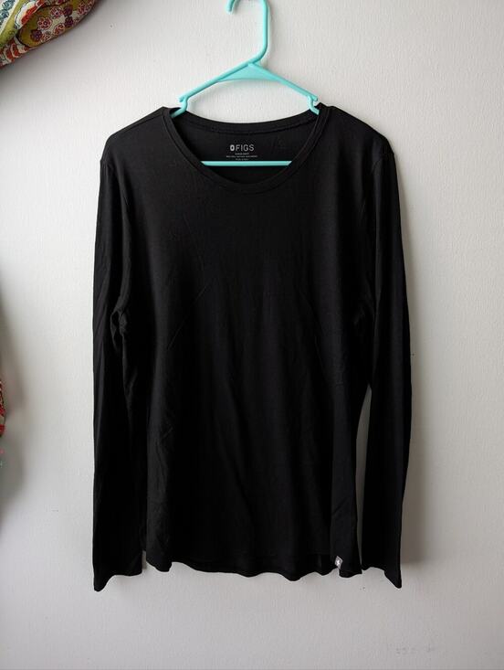 Figs Tops - Figs Black Super Soft Pima Modal Long Sleeve T-shirt